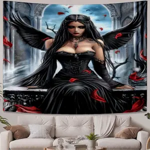 Printed Tapestries Gothic angel woman with red petals Room decoration Enhances the sense of space