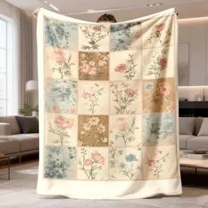 2026 New Flannel Blanket Release: A Single Vintage Floral Patchwork Throw Made of Soft Flannel, Featuring Digital Prints, Crafted from 100% Polyester. This Cozy Blanket Is Suitable for All Seasons And Perfect for Your Bed, Couch, And Home Decor