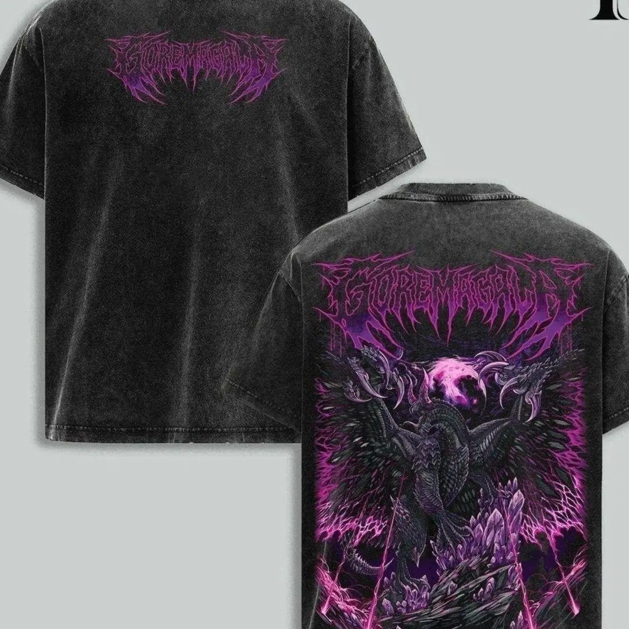 Monster Hunter Gore Magala Heavy Metal Vintage Washed Oversized T-Shirt | Purple Neon Graphic Tee | Faded Grunge Streetwear LMJ X80 CRW CON