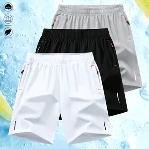 Men’s Solid Color Zip-Pocket Shorts 3-Pack – Summer casual, comfortable, breathable shorts; a men’s everyday essential suitable for daily wear, leisure activities, sports, fitness, and running; Tropical Beige; men’s shorts Zipper