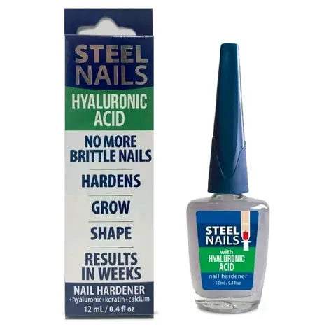 Nail Strengthener Liquid (0.4oz) with Hyaluronic Acid, Calcium, Keratin + HA, Acetate, Allium Sativum Extract - Daily Manicure Item for Weak Nails, Boosts Moisture, Protects, Hardens, Shapes, Enhances Softness