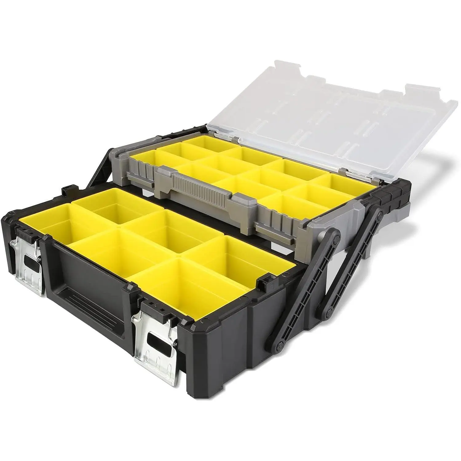 18 Inch Portable Plastic Cantilever Tool Box Organizer with Removable Compartments, Great Organization and Storage for Hardware, Assorted Nails, Dowels, Washers, Screws, Nuts and Bolts