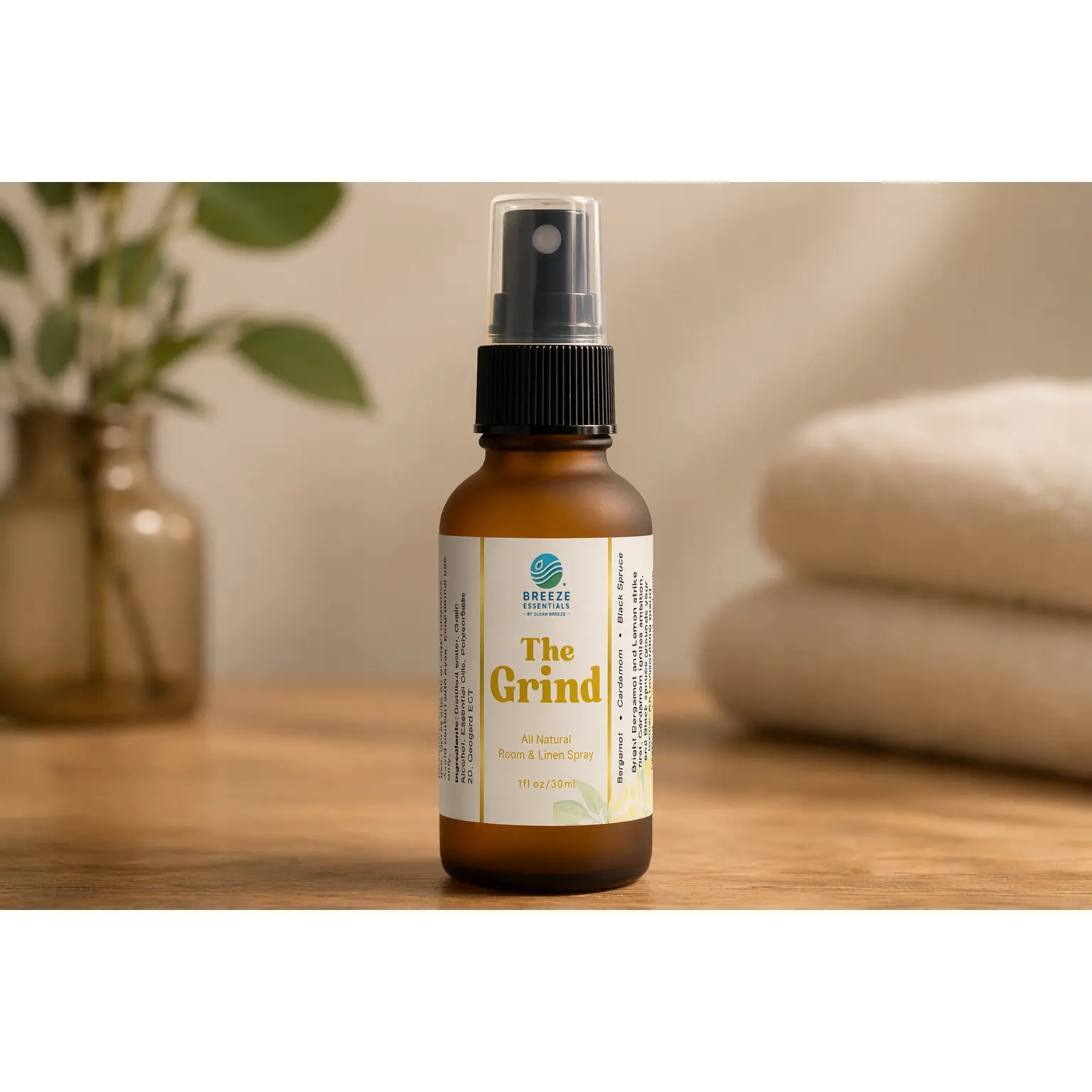 The Grind Room & Linen Spray 1oz -Active Odor Eliminator Spray, Furniture Deodorizer Spray & Bathroom Odor Eliminator for Home and office - Essential Oil Infused