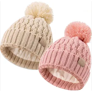 L-B029   Baby Beanie Hats with 2-Pack,Warm Winter Hats for Boys and Girls,Infant Fleece Lined Toddler Baby Hats for 0-36 Month