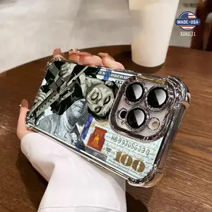 Money Scar Face Painted Pattern Four Comers Air Cushion Anti-drop phone case Suitable for iPhone 16 15 14 13 12 11 Pro Max Plus electroplated anti drop case Screen Protector Protection Protective Cover Smartphone Casing Cellphone Shockproof