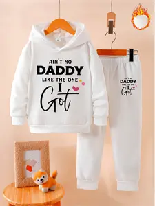 Girls' Fall Winter Fleece Set, Letter Print Hoodie & Sweatpants Two-Piece, Cute Street Style, Casual Kids Clothing, Clothes Kids, Perfect Gift