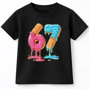 Baseball 67 Ice Cream Drip Funny Six Seven Number 67th Bday T-Shirt For Young Boys Girls T-shirt Crewneck Light Cotton