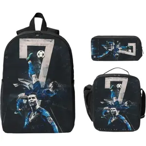 Soccer Backpack Player # 7 Backpack with Lunch Box & Pencil Case Lightweight Casual Knapsack for Trave