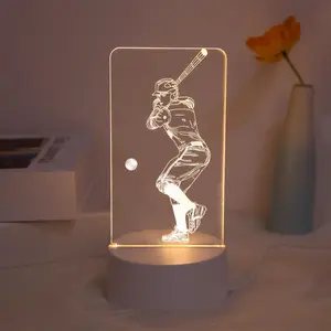 Baseball Player Design 3D Night Light, Atmosphere Night Light, LED Home Decoration Lighting Night Light for Bedroom, Study, Reading Room, Living Room, Art Display Light