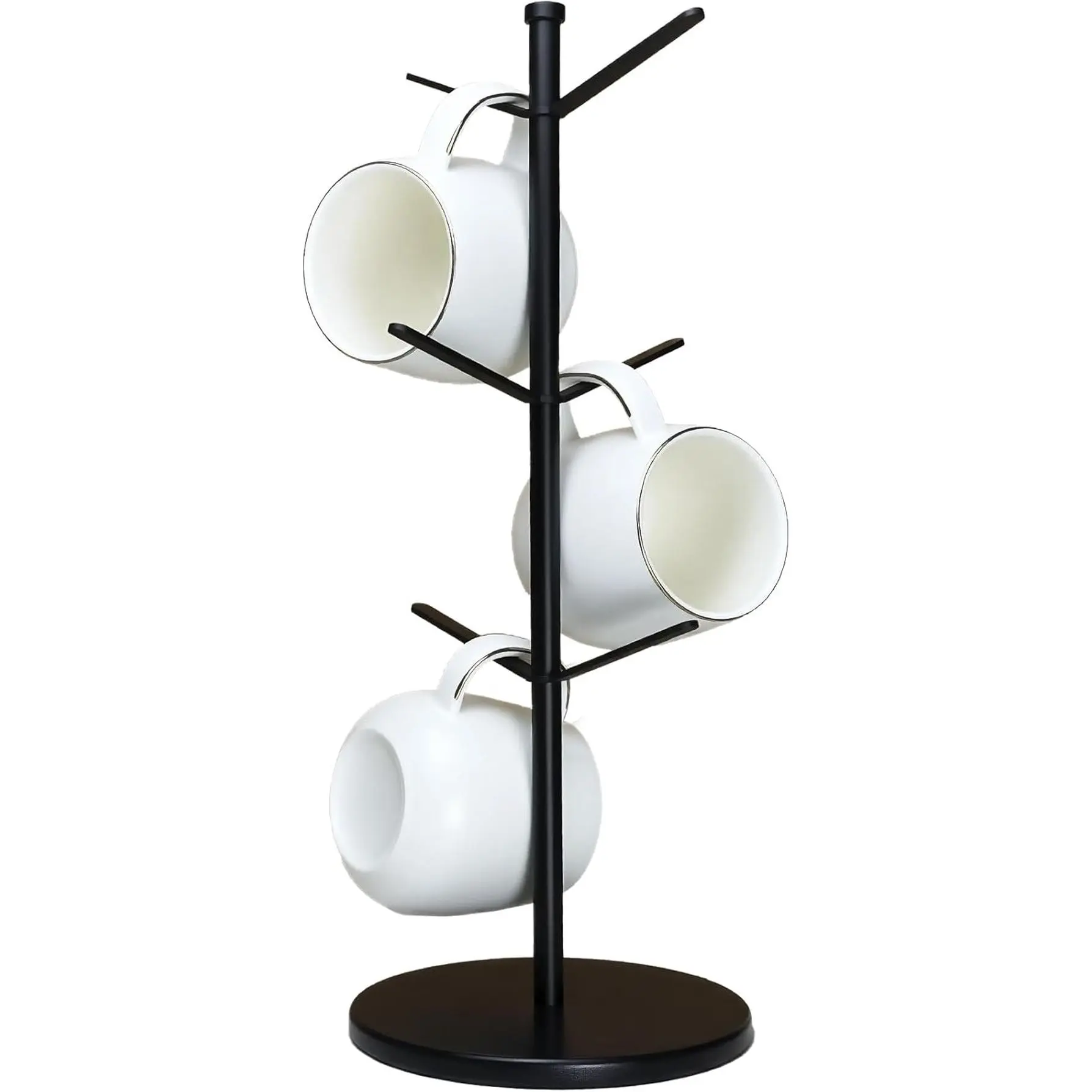 Premium Mug Tree, 6 Hooks Upgraded Stable Metal Mug Holder, Bamboo Base Coffee Mug Cup Rack for Counter Top, Mug Display, Home Storage and Cup Organizer, Black ZOMETUO