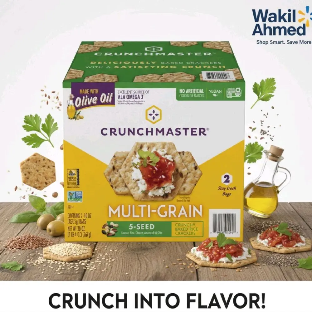 Crunchmaster 5 Seed Multi-Grain Cracker 10 oz 2 pk Made with Olive Oil No Artificial Colors or Flavors Vegan Friendly
