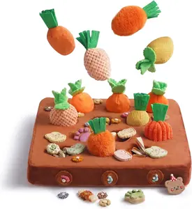 Nocciola 12 Pack Carrot Field Snuffle Dog Toys, Various-Fabric Squeaky Carrots with Hide & Seek Treat-Hiding Plush Mat, Enrichment Interactive Puzzle Toy for All Breeds Easter Gift