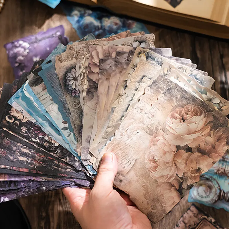 120 Sheets (4 Pack) Vintage Baroque Rose Flower Scrapbook Paper, Journaling Scrapbooking Supplies Kit, Aesthetic Non-stickiness Floral Decorative Paper, Irregular Writable Memo Pad for Planner Scrapbook DIY Arts and Crafts