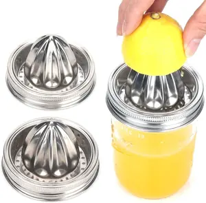 Mason Jar Stainless Steel Juicer Lid (2 Pack), Citrus Reamer for Wide Mouth Mason Jars, Manual Lemon Juicer Attachment for Easy Juice Extraction