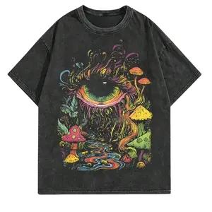 Men'S Graphic T-Shirt - Dark Background with Vibrant Green Eyes & Mushroom Forest - Soft Breathable Knit Fabric - Stretch Fit Crewneck Tee for Everyda y2k,soulja,concert,Halloween,Gothic,Vintage,Streetwear Graphic