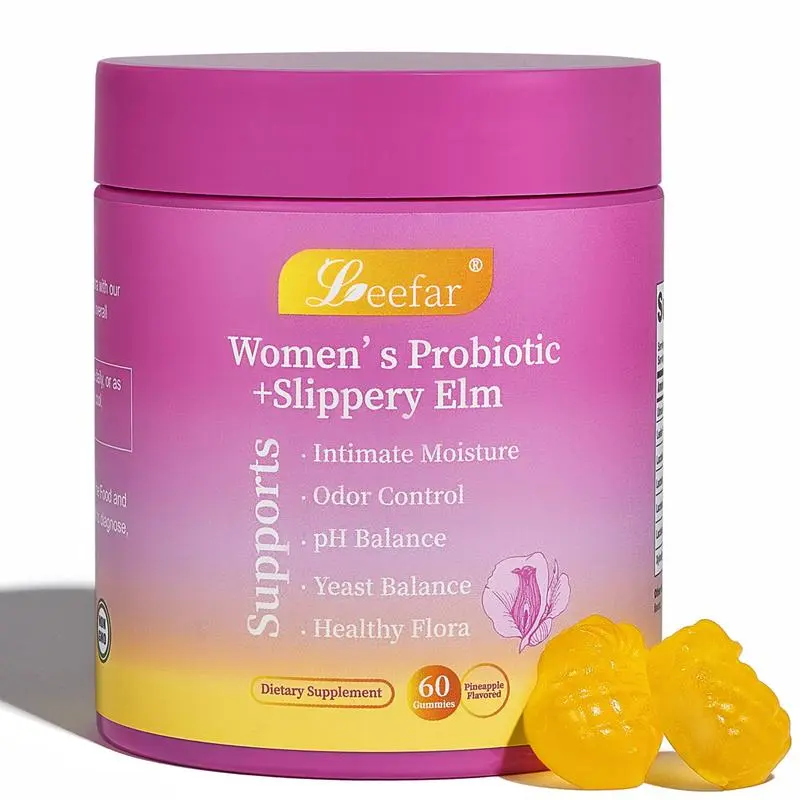 LEEFAR Her Juicy Feminine Probiotics Gummies- All in One Solution with Slippery Elm and Prebiotics&Lactobacillus Probiotic Blend for Women’s pH Balance and Dryness - Hawaiian Pineapple Gummies 60 Count probiotics women