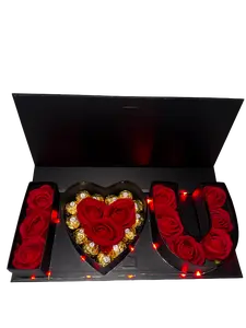 I LOVE YOU GIFT BOX with Eternal Roses & Chocolates in Heart Shape for Special Occasions