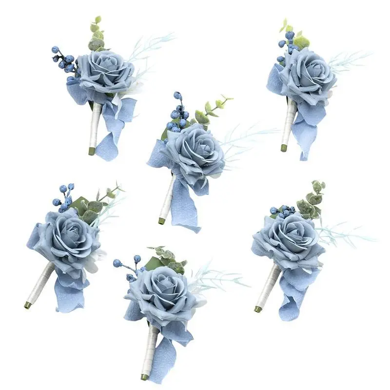6pcs Dusty Blue Boutonniere