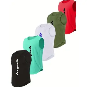 5pcs Mens Performance Tank Tops - Quick-Dry, Moisture-Wicking, Breathable, Loose Fit, Crew Neck, Patterned, Solid Color - Ideal for Running, Training, Basketball, Sports, Weekend Casual, Summer Wear