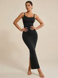 Women's Tight-Fitting Dress, Shaping Dress, Ribbed Mid-Length Dress, Waist Control, Slimming Design, Sleeveless Long Dress, Summer Style