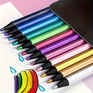 12pcs Shimmering Metallic Colored Pencil Set - High-Quality Art Supplies for Sketching & Drawing - Vivid, Blendable Colors Ideal for Artists