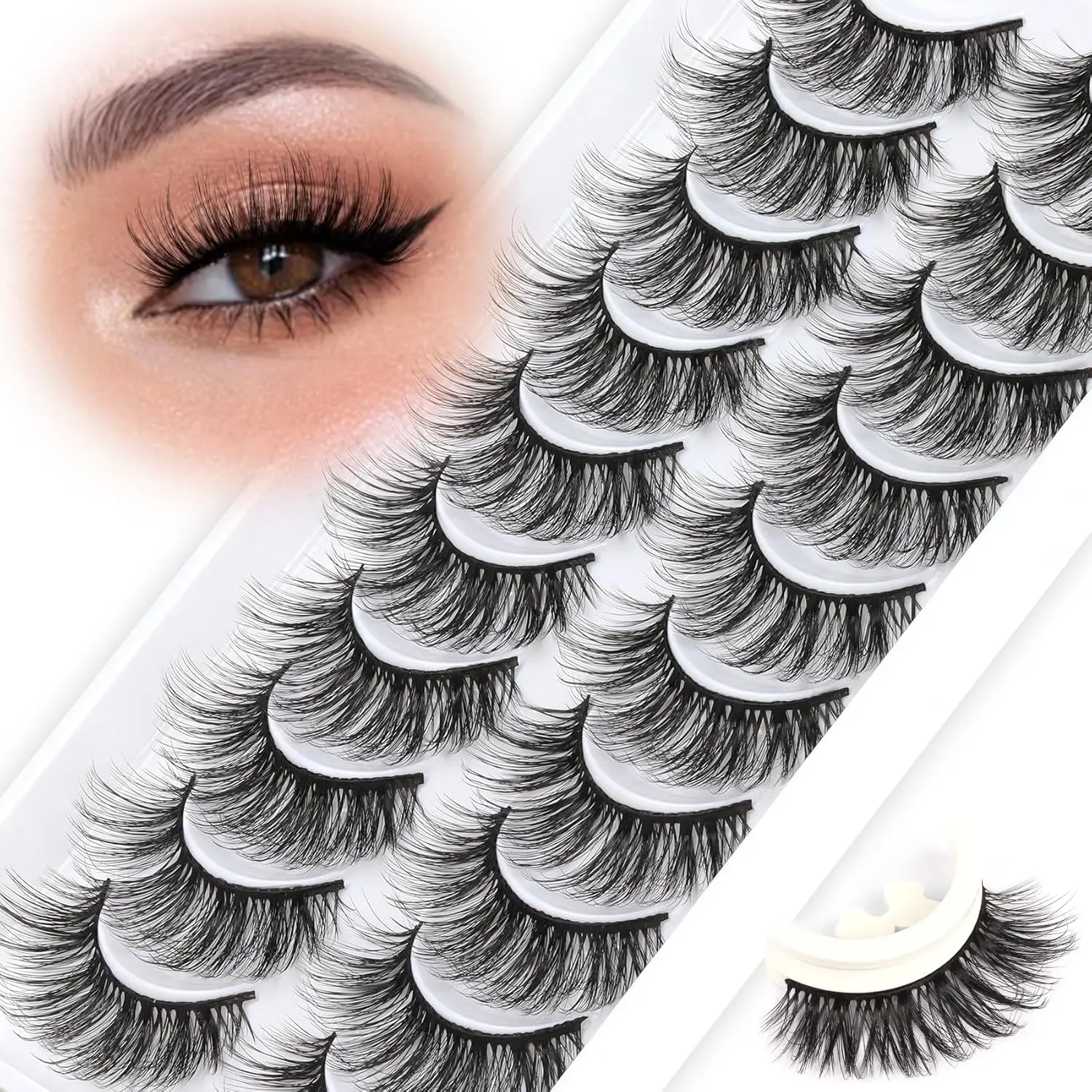 10 Pairs Fluffy Wispy Faux Mink False Eyelashes – Lightweight Crisscross Lash Set, Soft Natural Look Reusable Lashes For Everyday & Glam Makeup