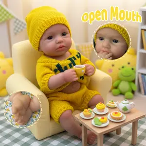 13Inch/33CM Adorable Reborn Silicone Girl Doll Loulou Can Open Mouth Handmade Painted  Skin Full Body Soft Solid Silicone Girl Doll With Visible Veins Cute Yellow Suits Lifelike Newborn Baby Dolls Perfect Gifts For Birthday