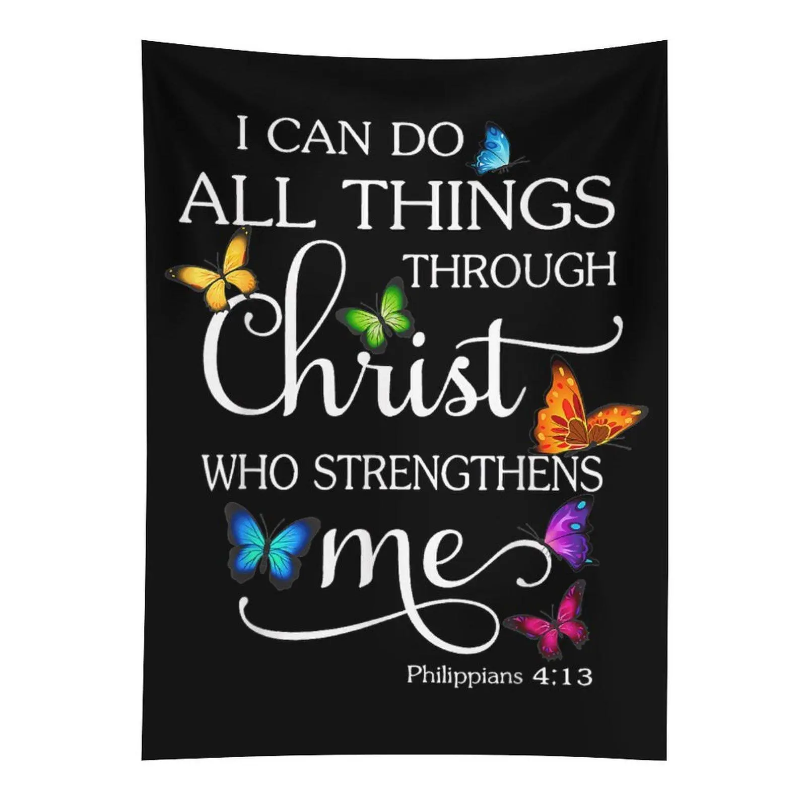 Christ Butterfly Christian Wall Tapestry, I Can Do All Things Through Christ Wall Hanging, Room Decor