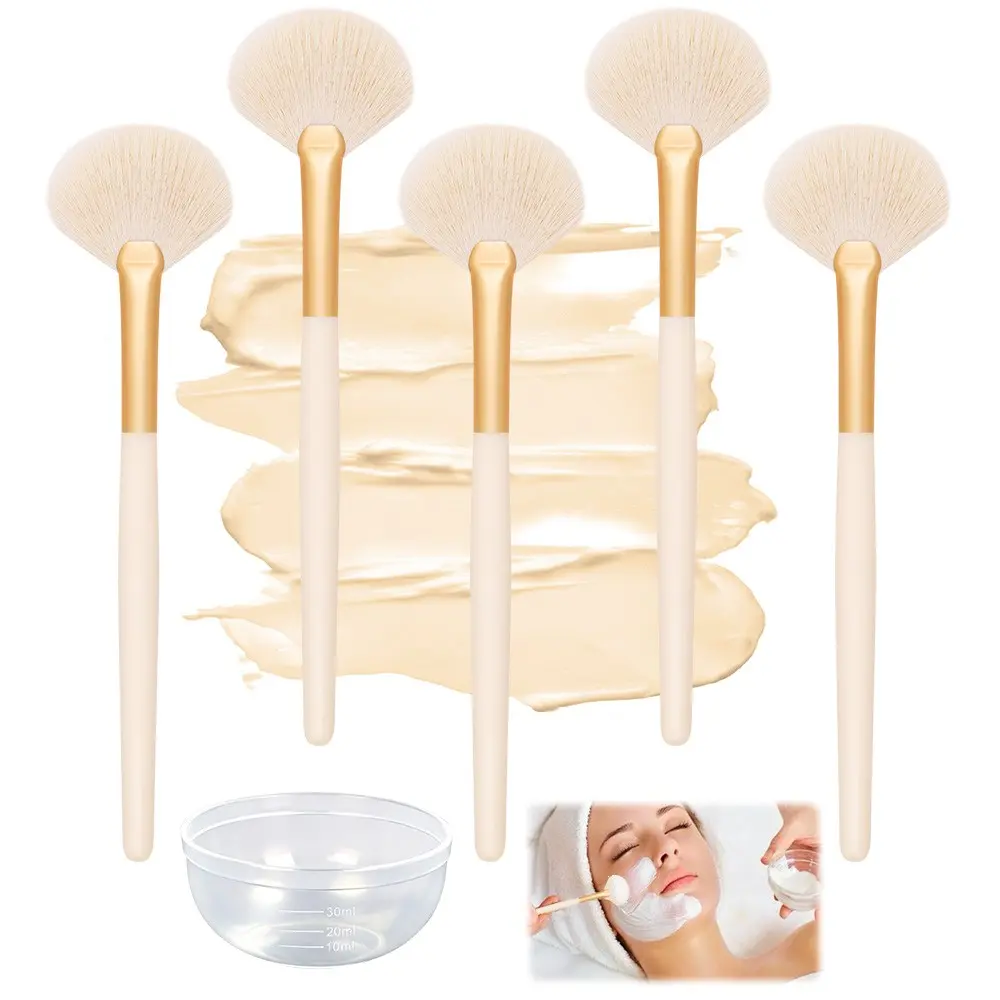 5-Piece Fan Brush Set with Mask Bowl, Multi-Functional Highlighter Makeup Brushes, Ultra-Soft Fibers for Face Brightening and Blush Blending, Multifunctional Makeup Brushes