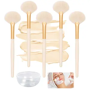 5-Piece Fan Brush Set with Mask Bowl, Multi-Functional Highlighter Makeup Brushes, Ultra-Soft Fibers for Face Brightening and Blush Blending, Multifunctional Makeup Brushes
