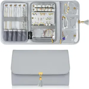 Jewelry Travel Organizer for Women, Tangle Free Portable Leather Jewelry Storage Roll Bag Envelope Clutch, Waterproof Lightweight Jewelry Case Holder for Necklaces, Rings, Earrings, Bracelets