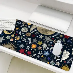 Vintage Celestial Pattern Mouse Pad, Rectangle Gaming Mouse Pad, Non-Slip Rubber Base Stitched Edge Desk Pad for Home Office Game Room, Desk Accessories