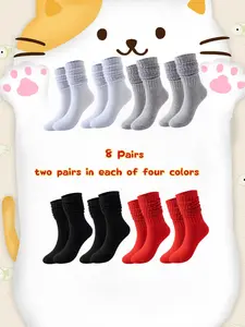 8 Pairs,Women's pile socks,Solid color socks, white scrunchy,black scrunchy,red scrunchy,gray scrunchy,Sockschelsea boot socks women，ribbed leg warmers，fun socks