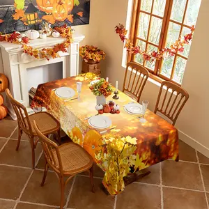 Autumn Thanksgiving Tablecloth, Vibrant Maple Leaf Pumpkin Design, Indoor Outdoor Use, Kitchen Dining Decor, Holiday Wedding Party Decoration