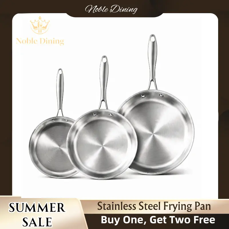3PCS Stainless Steel Frying Pan Skillet Set - Durable Cookware with Heavy-Duty Construction, Fast Even Heating, Dishwasher & Oven Safe, Compatible with Gas & Induction Stoves, Ideal for Everyday Cooking & Thoughtful Gift