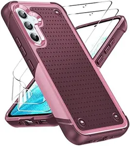 Phone Cases for Samsung Galaxy A54 5G Case, Samsung A54 5G Case with 2 Pack Screen Protectors, Dual Layer Protective Hard PC Back & Soft Bumper Resilient Shock Absorb Phone Case for Galaxy A54 5G, Red Pink