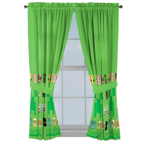 Sunny Side Up Minecraft Home Decorative Curtains, 4-Piece Durable Drape Set with Tie-Backs, Easy Light Control for Kids Rooms & Playroom Gamer Decor