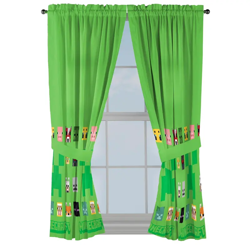 Sunny Side Up Minecraft Home Decorative Curtains, 4-Piece Durable Drape Set with Tie-Backs, Easy Light Control for Kids Rooms & Playroom Gamer Decor
