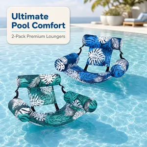 Two Pack Inflatable Pool Float Chairs with Free Hand Pump, Water Hammock Lounge for Adults, Heavy Duty Floating Seat with Headrest, Summer Essentials for Pool, Enjoy Summervibes, Beach & Lake Relaxation