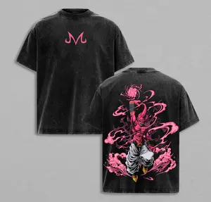 Majin Buu Vintage Washed Anime T-Shirt | Kid Buu Pink Energy Graphic Tee | Oversized Streetwear Retro Shirt | Heavy Cotton Gift for DBZ & Anime Fans