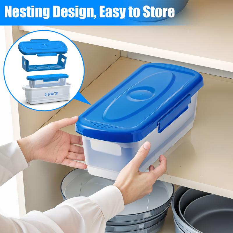 Multi-functional Batter Bowl with Lid,2-Pack Fish Batter Shaker,Better Breader Shaker Bowl with Breading Shaker Tray, Batter Bowl with Lids Shaker for Frying Chicken Wings Fish Onion Rings Veggies,Storage Box, Storage Compartment, Storage Container(Blue)