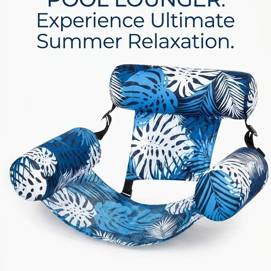 2 Pack Premium Relaxing Water Hammock Floating Lounge Chairs for Adults - Heavy Duty Mesh Pool Float Lounger with Adjustable Headrest, Tropical Palm Print Inflatable Chair for Pool, Lake, Free Inflator Pump Included