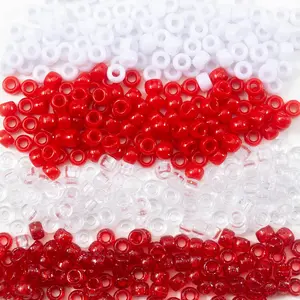 1000 count  Pony Beads 6x9mm Bulk Plastic Large Hole White and Red 2 Mixed Beads Pen Hair Kandi Beads for Friendship Bracelet  Making Braids Kit