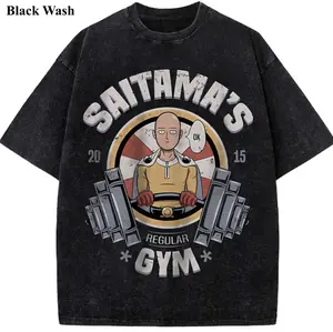 Saitama's Gym Vintage Wash Tee, One Punch Man T-shirt, Anime Graphic Tees, Unisex Shirt, Anime Gift For Fan, Gym Workout Shirt, Menswear Womenswear Crew Neck Oversize Fit Heavy Cotton