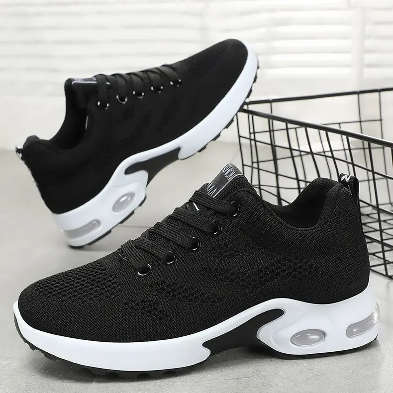 Women's Breathable Knit Air Cushion Running Sneakers, Lightweight Shock Absorbing Athletic Walking Shoes, Non-Slip Comfort Gym Workout Trainers Slip Resistant Runner
