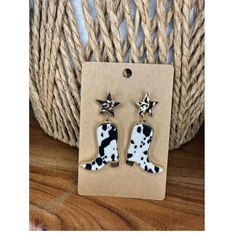 Boot Scooting Boogie Cowgirl Boot Faux Fur Earrings