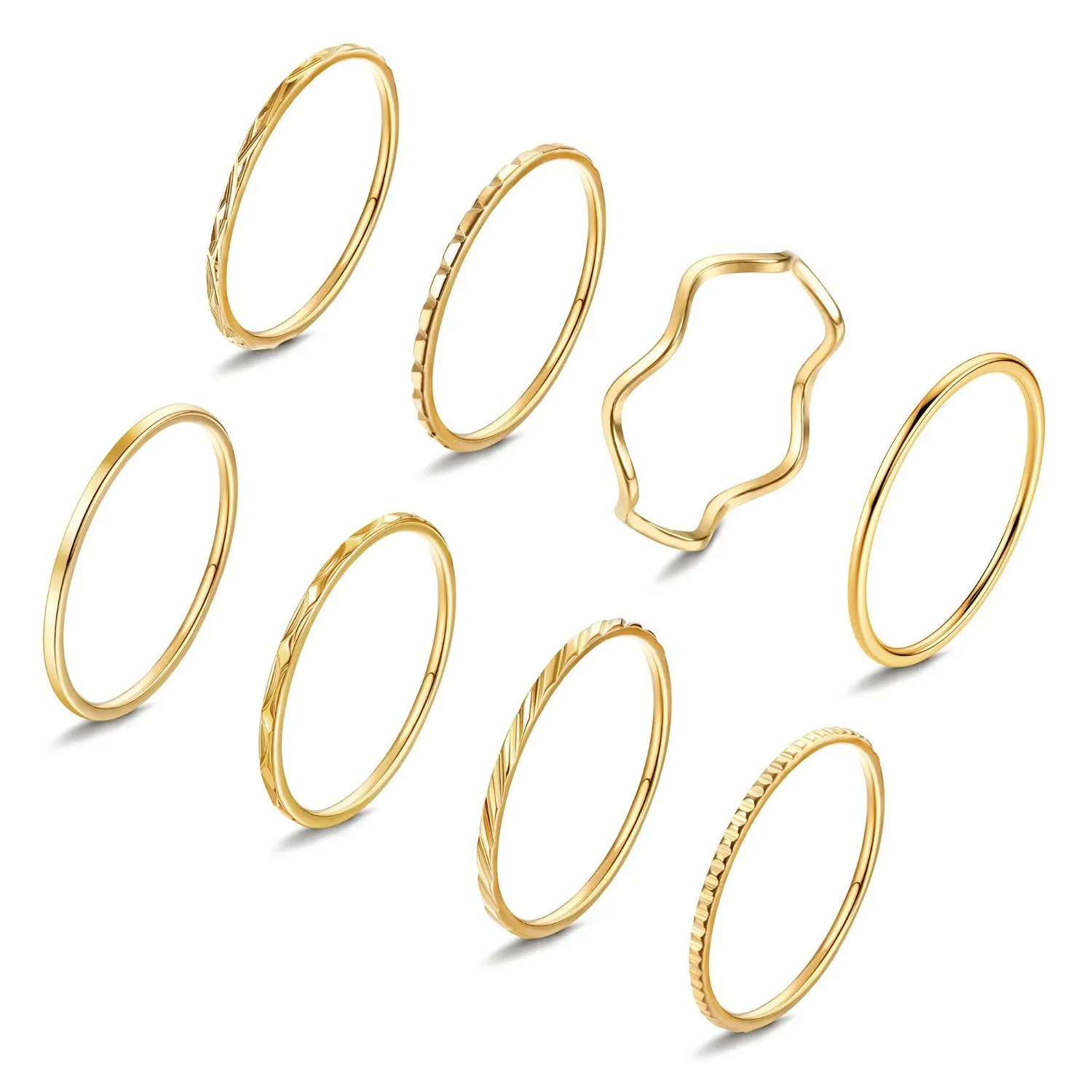 THUNARAZ Unisex 8-Piece Stainless Steel Knuckle Stacking Rings Set, 1mm Dainty Thin Plain Bands, Size 5-10 Midi/Thumb Rings, Ideal Birthday/Christmas Gifts for Best Friends, Perfect for Stylish Parties, Knuckle Rings