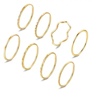 THUNARAZ 8 Pcs Versatile Trendy Knuckle Stacking Rings for Women Men Size 5-10 Stainless Steel Fashion Plain Band Midi Thumb Dainty Thin 1mm Rings Set As Birthday Gifts for Best Friends Unique Rings for Stylish Parties Music Festivals Christmas Gift