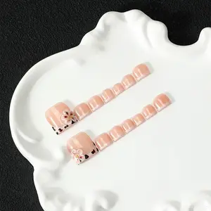 14pcs Leopard Print French Press On Toe Nails, 3D Flower Handmade Acrylic False Nails, Reusable Removable Fake Nail Tips Kit, Non-damaging, Long Lasting Press On Nails for Daily, Vacation, Party, Cute & Cool Nail Art Gift for Women