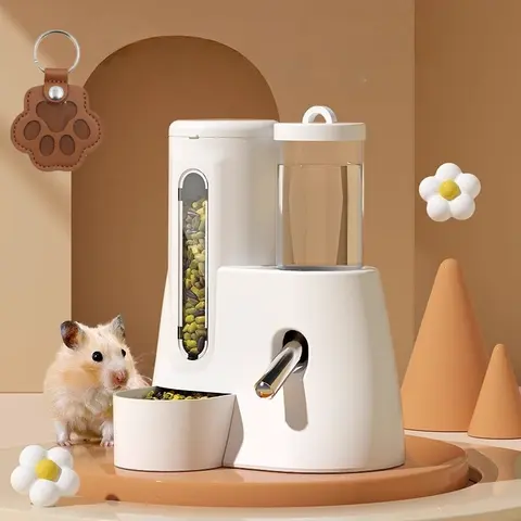 Automatic Hamster Feeder & Waterer Combo Set, Anti-Tip Design, Includes Pet Hair Storage, Random Color, Ideal for Small Pets, Hamster Food Bowl, Automatic Gravity Feeder, Animal Feeding Supply